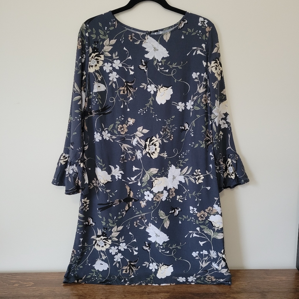 Old Navy Midi Length Charcoal Gray Dress with Cute Bell Sleeves Size Medium Tall